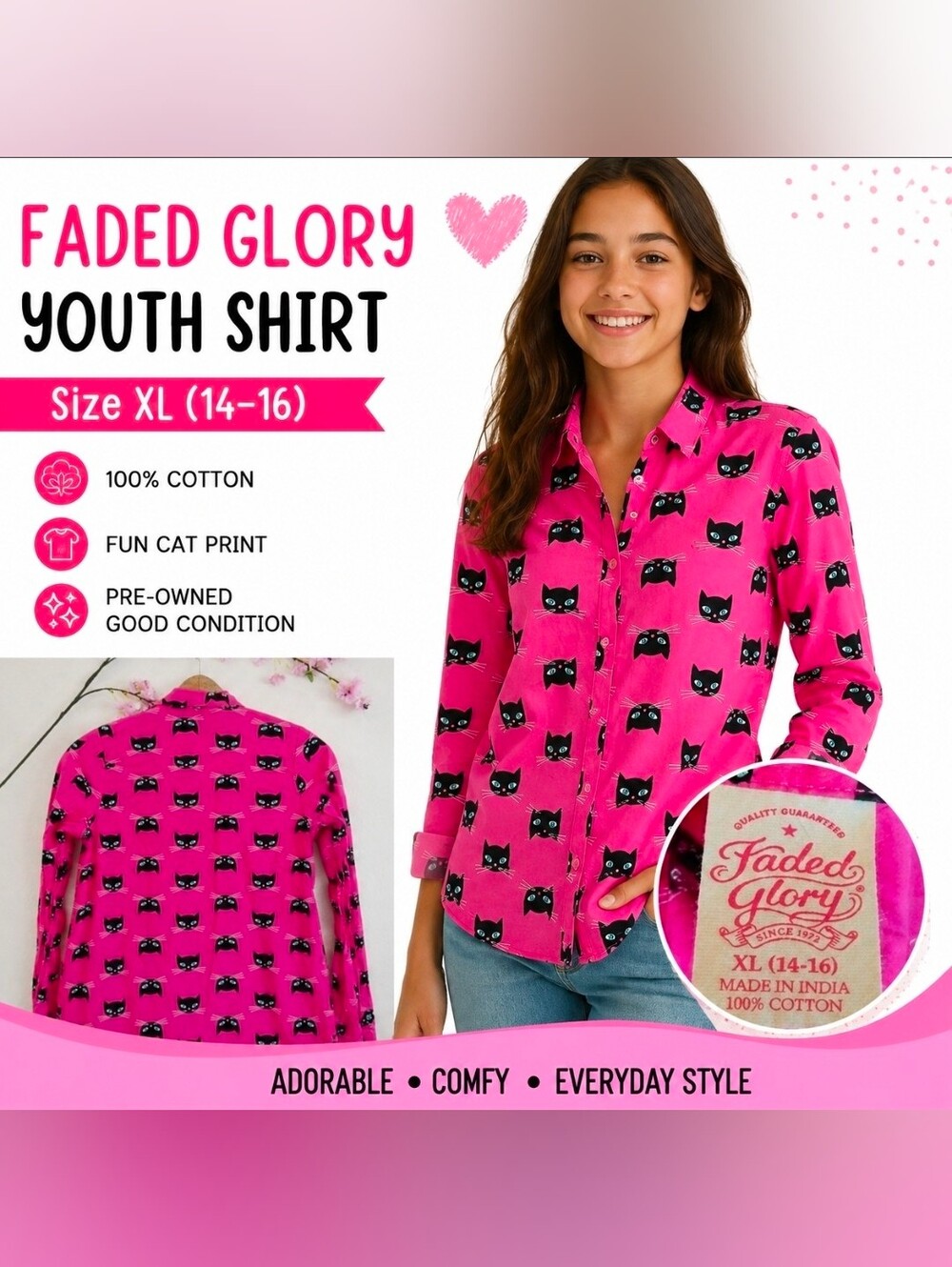 Faded Glory Cat Pink Top